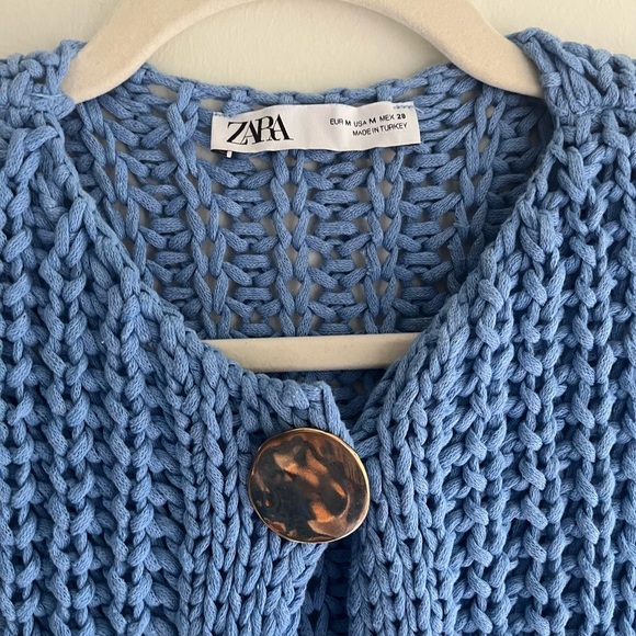 ZARA Chunky Knit Blue Sweater Vest Size Medium - Picture 3 of 6